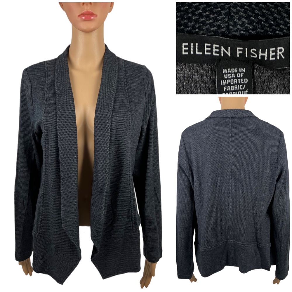 Eileen Fisher Womens Large Cardigan Gray Cotton Blend Micromodal Open Front EUC